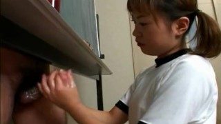 Japanese cutie Itsuki Wakana wanks a hard dick uncensored