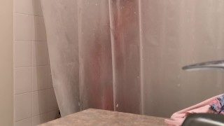 Sweaty Asian teen Shaving legs in the shower after Gym – REAL SPYCAM part 1